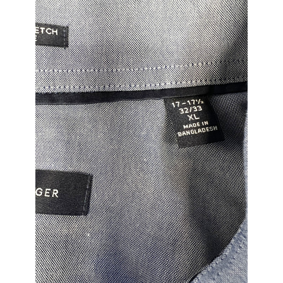 Tommy Hilfiger Mens Wrinkle Free Stretch Regular Fit Dress Shirt XL Blue - Picture 5 of 11